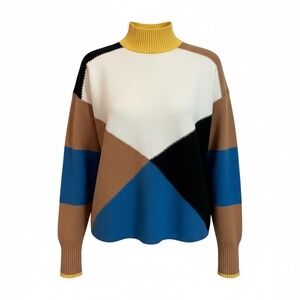 ESSENTIEL ANTWERP Colorblock Mock Neck Sweater Small Wool Blend Designer Retro